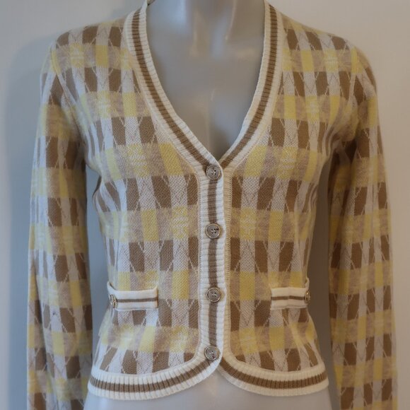 NWT Womens Heartloom Ivory Yellow Light Brown V-Neck Lilah Cardigan Sweater XS - Picture 6 of 10